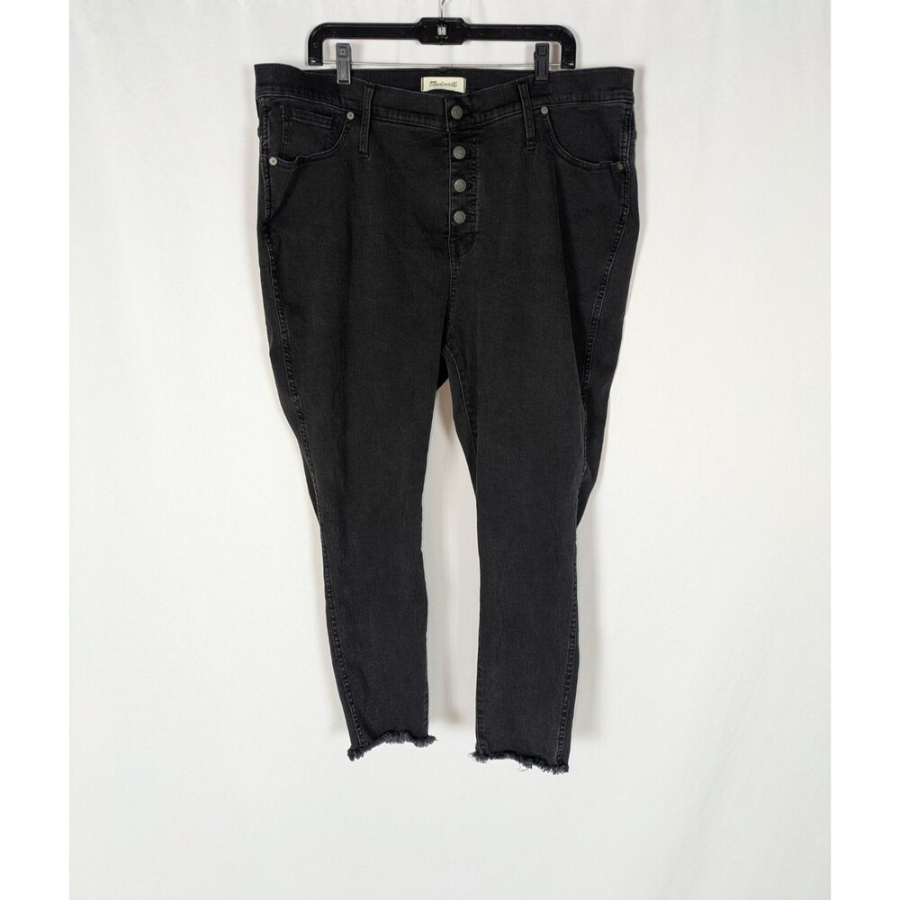 Madewell Jeans 35P Women's Black High Rise Button Fly Raw Hem Skinny Leg